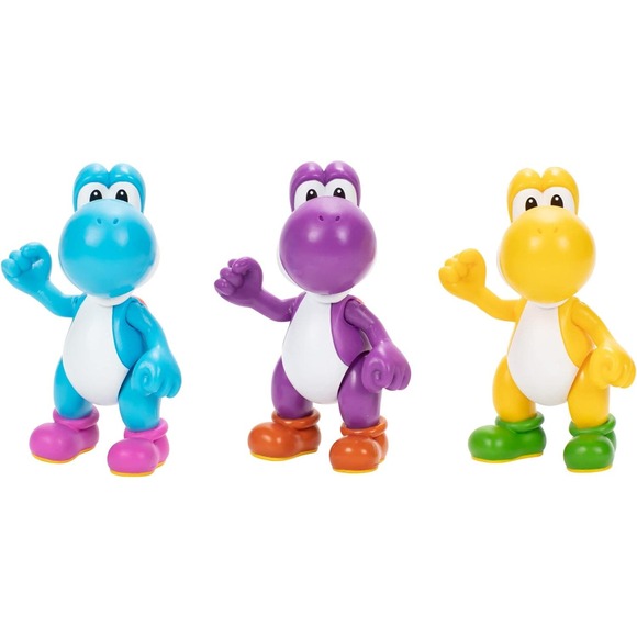 Nintendo Super Mario Yellow, Purple & Light Blue Yoshi Action Figures, 3 Pack - Picture 2 of 3